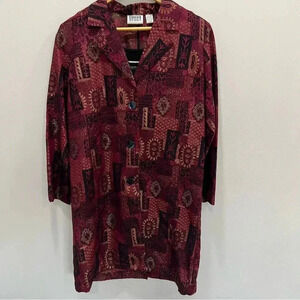 Chico's Design Blazer Jacket Silk Rayon Long Art To Wear Long Metallic